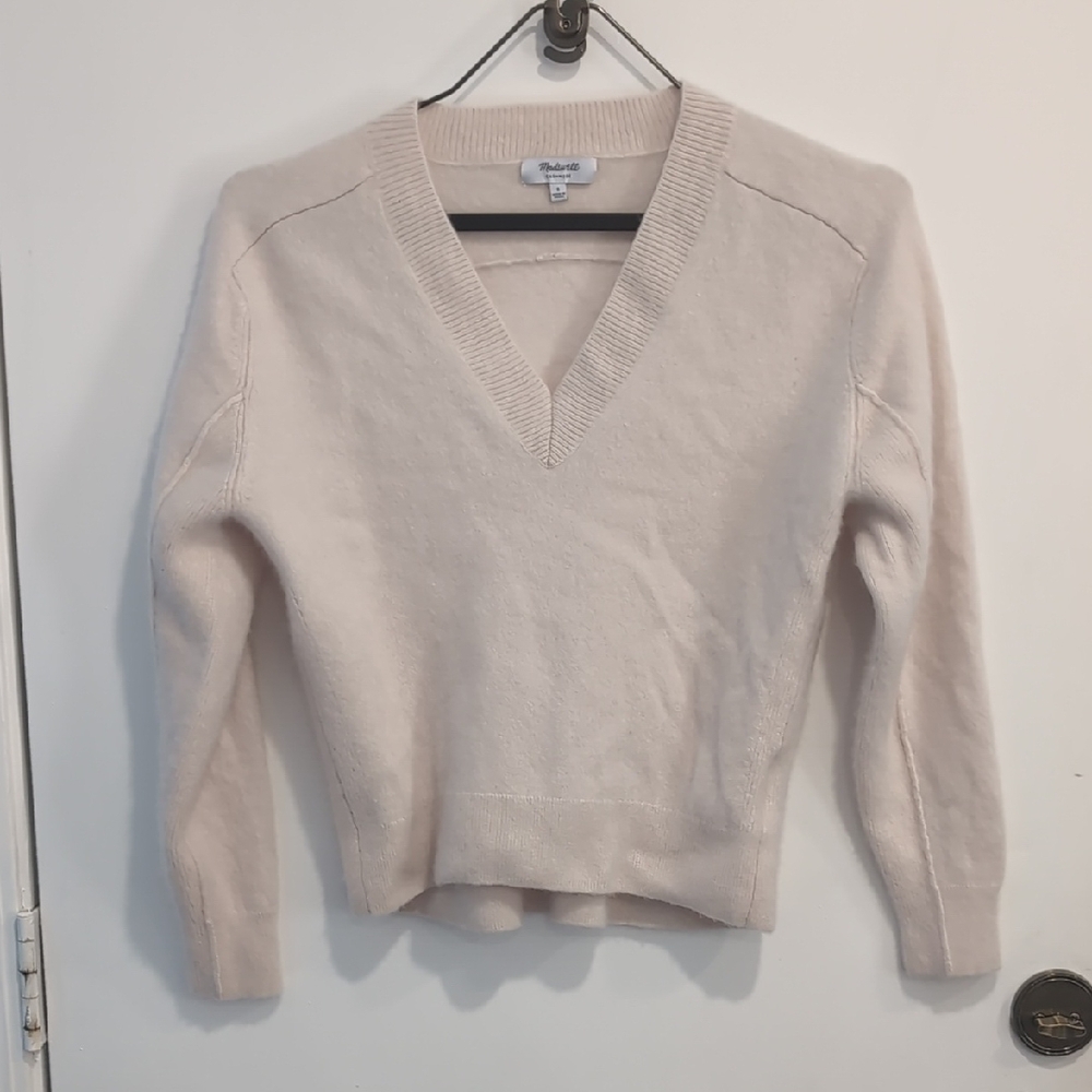 Madewell Cashmere V-Neck Sweater Cream Size Small Quiet Luxury - Picture 3 of 8